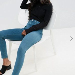 High Waist Skinny Jeans in Delyth Green